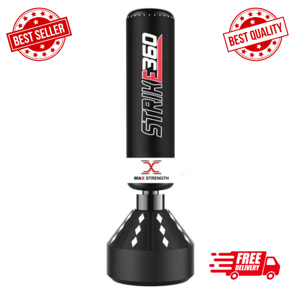 5.5FT Freestanding Punch Boxing Bag Strike360 White/Black