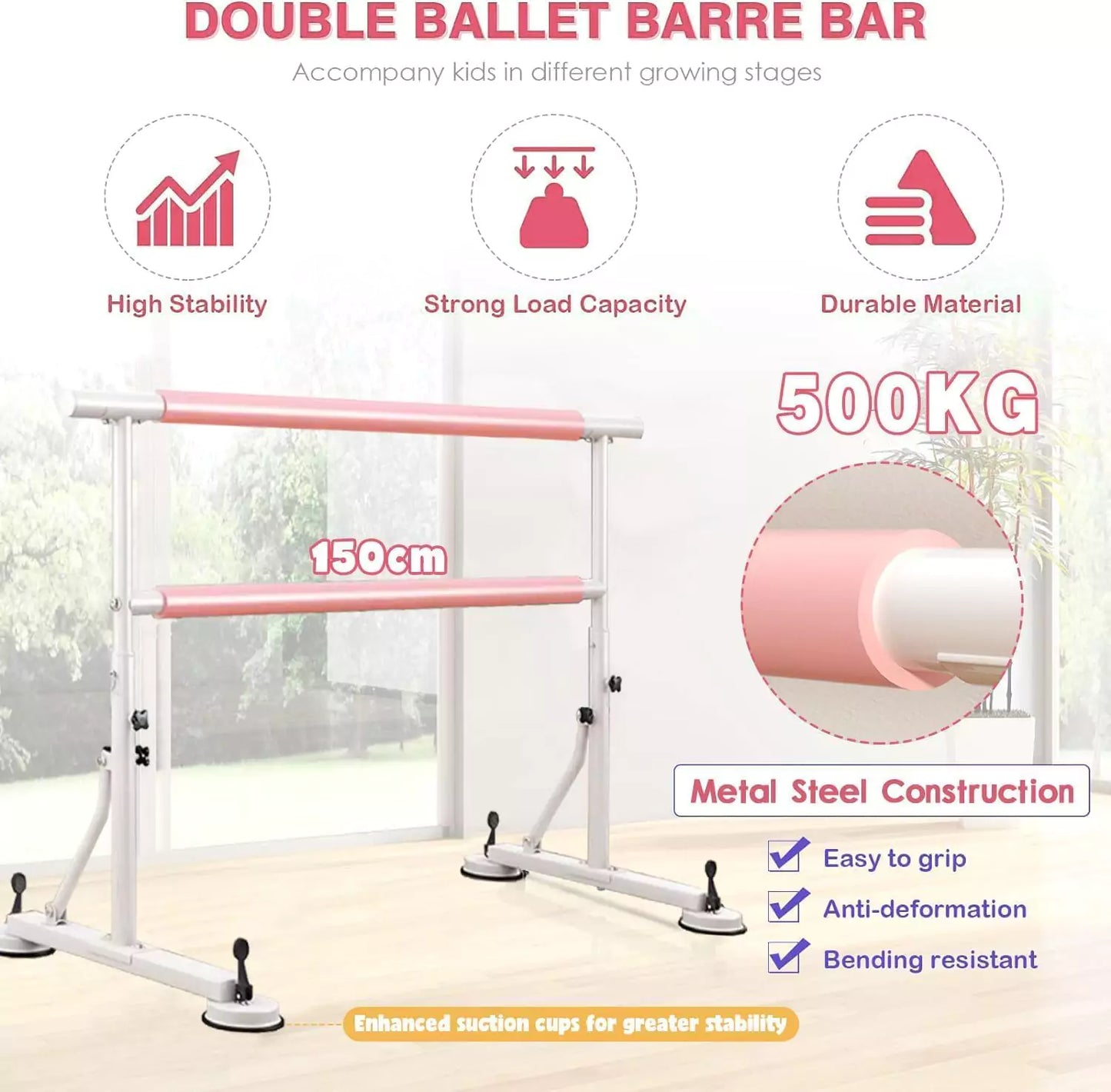 Adjustable Ballet Barre Portable Dance Bar for Stretching & Training for Kids & Adults (1 Meter, 1.5 Meter, 2 Meter)