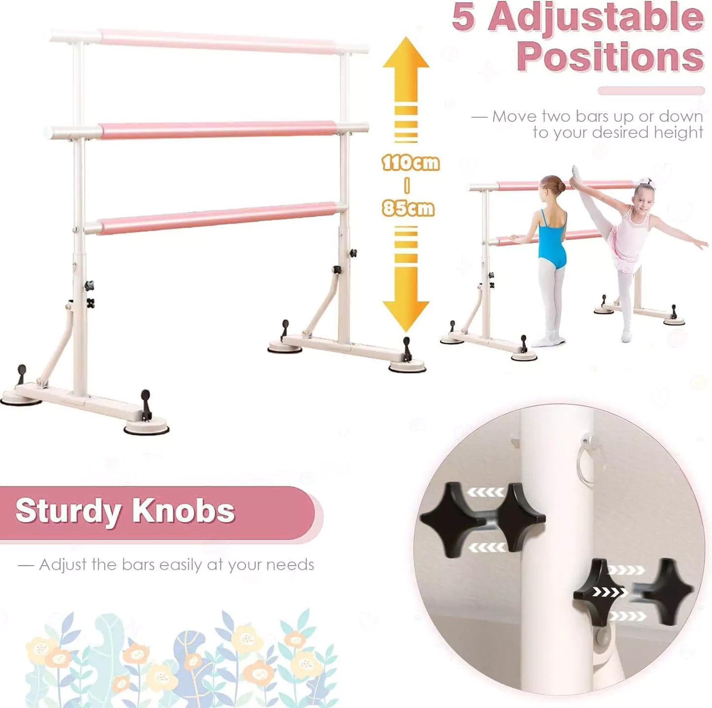 Adjustable Ballet Barre Portable Dance Bar for Stretching & Training for Kids & Adults (1 Meter, 1.5 Meter, 2 Meter)
