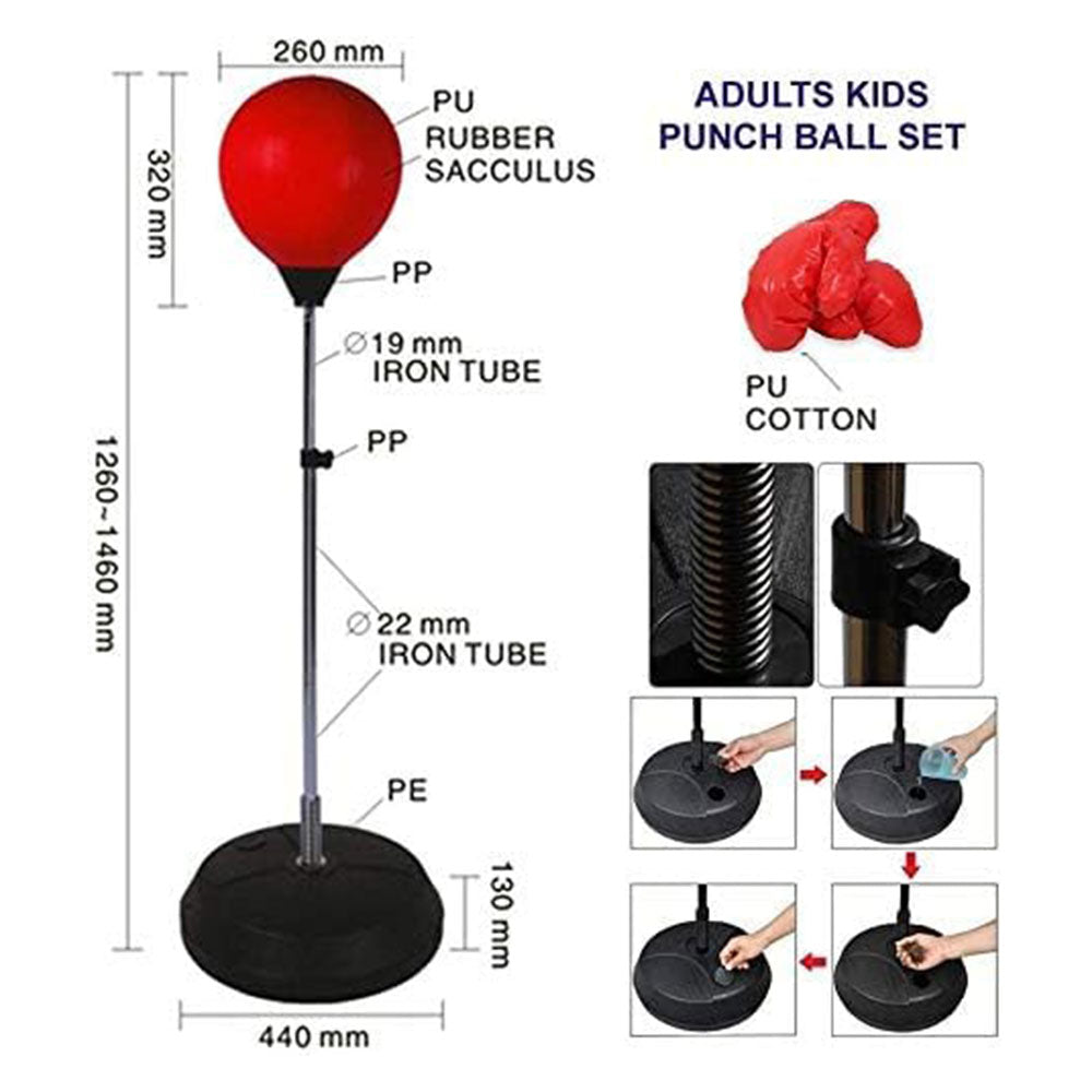 Adjustable Standing Punching Bag Speedball with Gloves & Pump – For Kids
