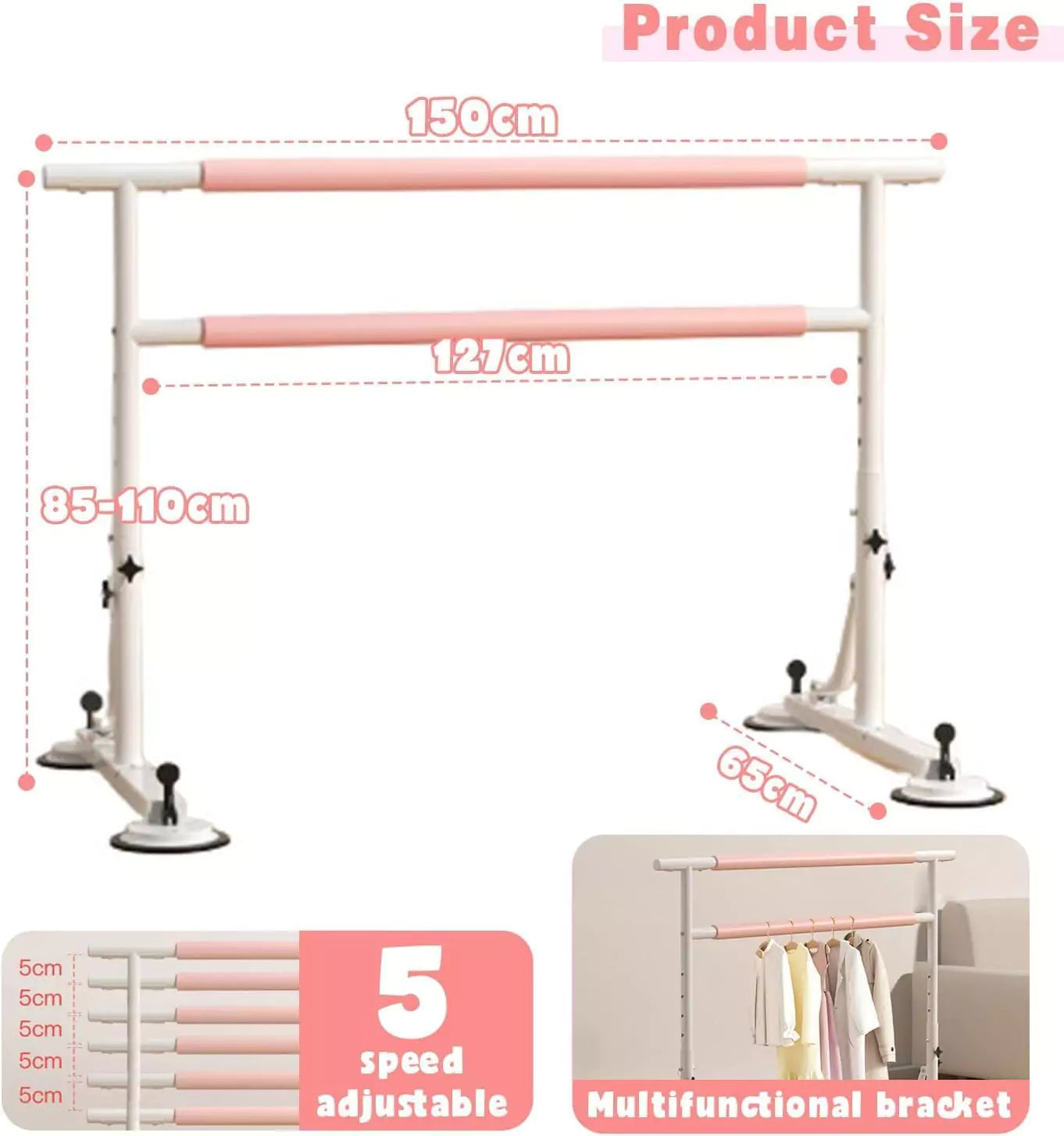 Adjustable Ballet Barre Portable Dance Bar for Stretching & Training for Kids & Adults (1 Meter, 1.5 Meter, 2 Meter)