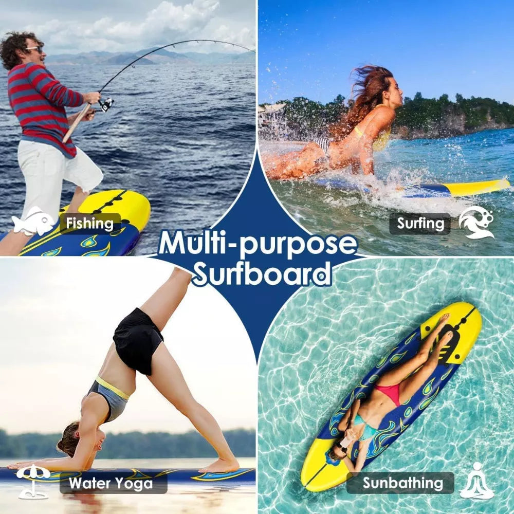 6Ft Stand Up Surfing Board with 3 Detachable Fins, Safety Leash, Non-Slip Lightweight Foam Surfboard for Youth and Teenager (Copy) (Copy)