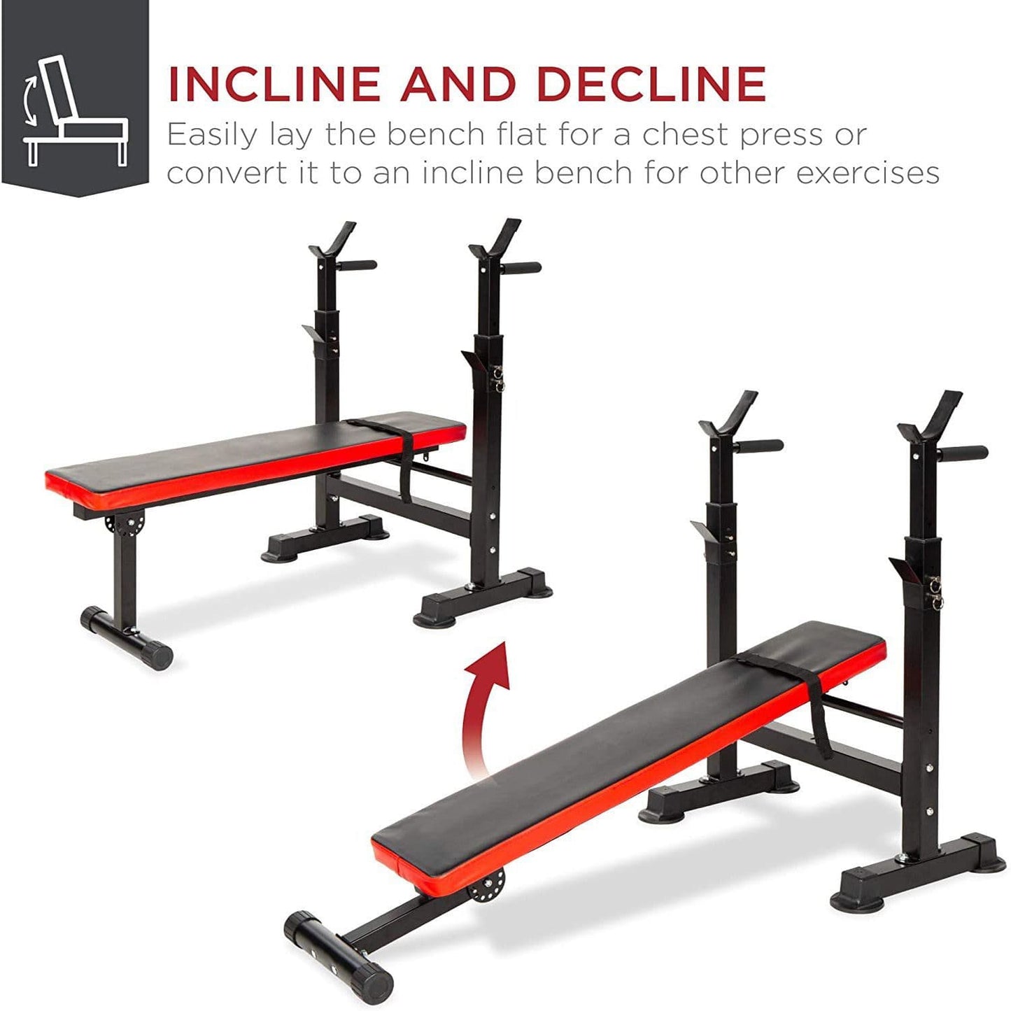 X MAXSTRENGTH Adjustable Workout Bench Barbell Rack