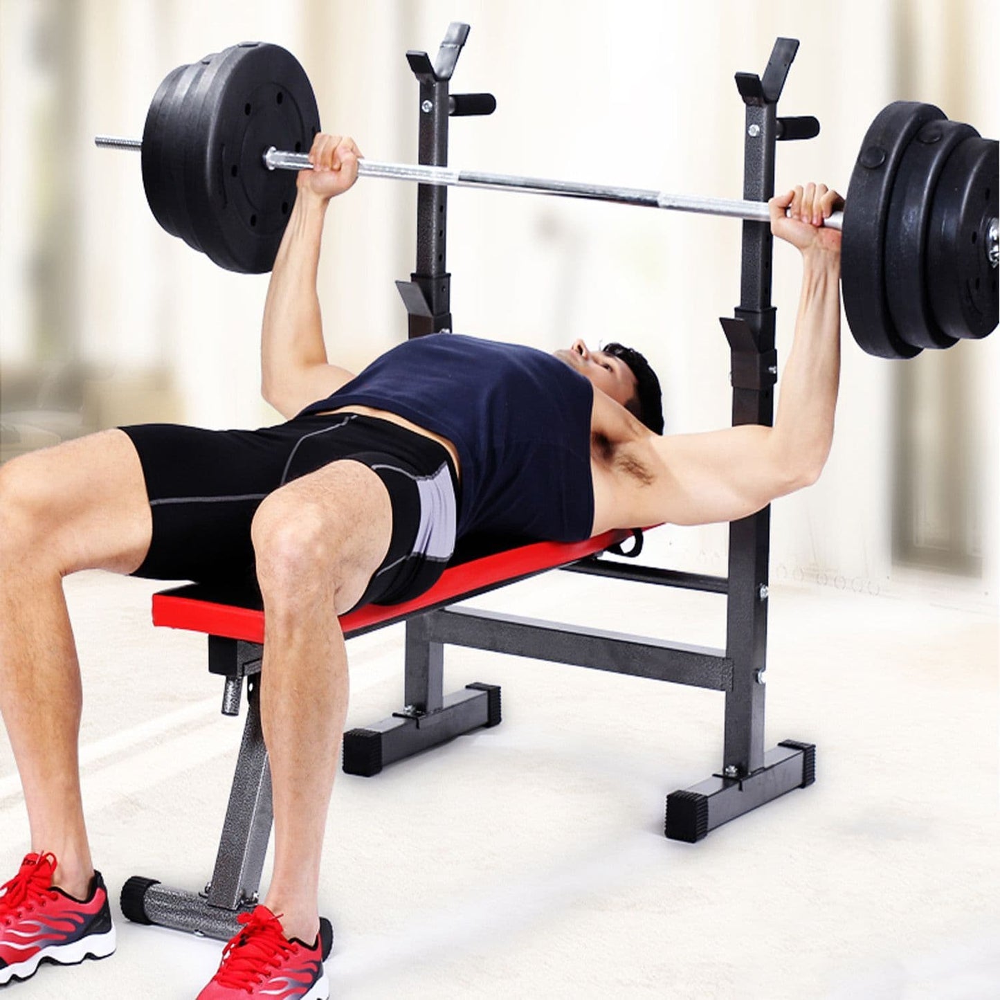 X MAXSTRENGTH Adjustable Workout Bench Barbell Rack
