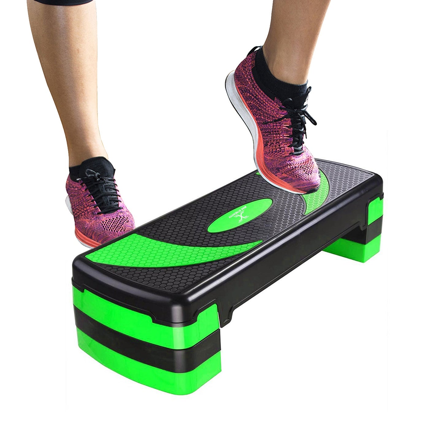 X MAXSTRENGTH Aerobic Stepper 3 Level Step Platform Cardio Training Yoga Workout Stepper (Green/Black)