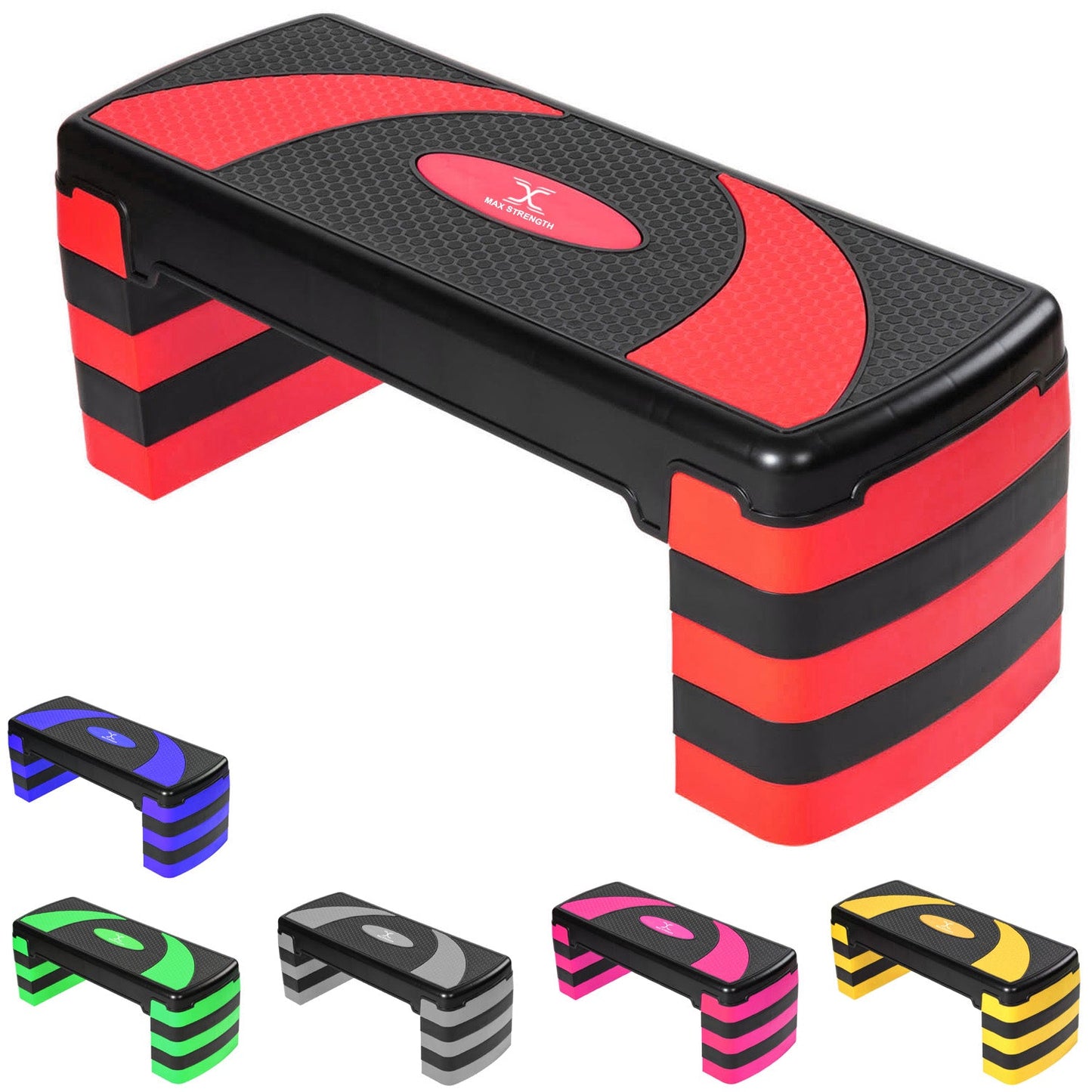 X MAXSTRENGTH Aerobic Stepper 5 Level Step Platform Cardio Training Yoga Workout Steppers