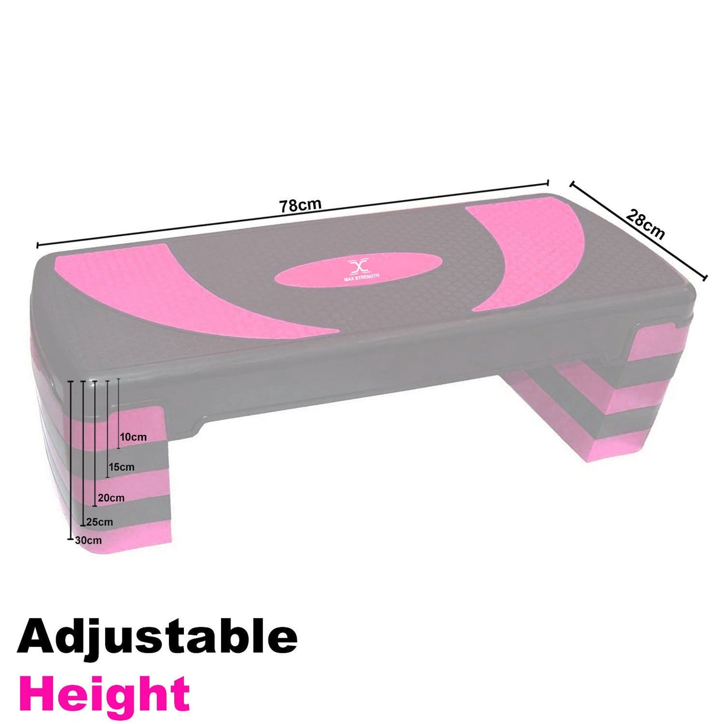 X MAXSTRENGTH Aerobic Stepper 5 Level Step Platform Cardio Training Yoga Workout Stepper (Pink/Black)