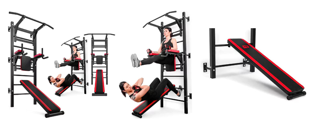 Multifunctional Wall Bars with Pull-Up Bar, Dip Station & Incline Bench - Home Gym Power Station for Strength Training & Fitness