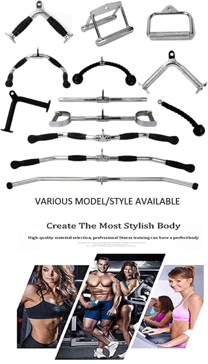 Max Strength Barbel Machine Cable Attachment Pro Grip Revolving Non Slip Handle Bar Pro Grip Revolving pull down Lat Bar-Silver, for Bicep Tricep