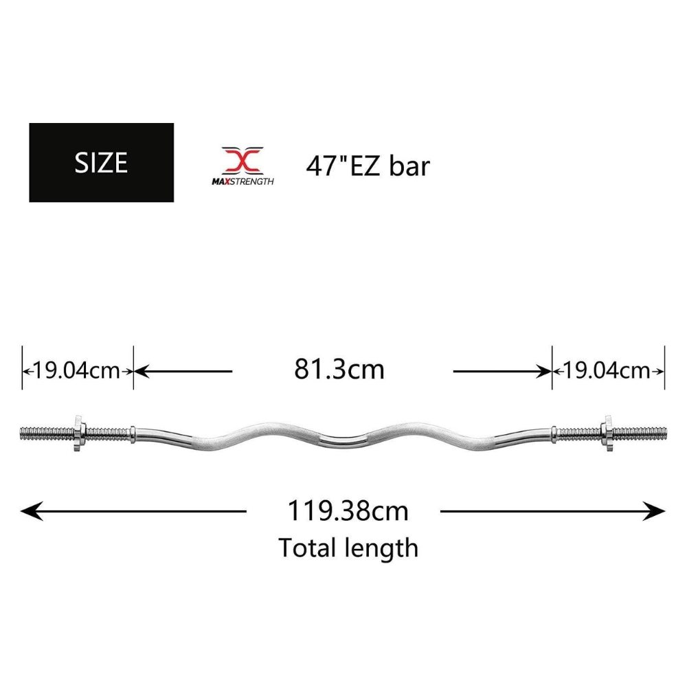 Max Strength-30kg dumbbell and Barbell Weight Bars 47 Inch EZ Curl Bar with Spinlock Weightlifting fitness adjustable Set with Box/Carrying case and 47" Curl Bar  2 in 1