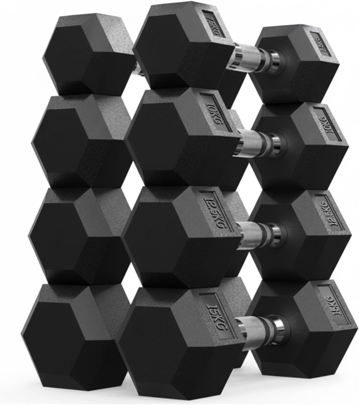 Max Strength Hex Dumbbells Set 90kg for Men & Women - Home Gym Equipment - Weights (Set of 2) 7.5kg, 10kg, 12.5kg, 15kg