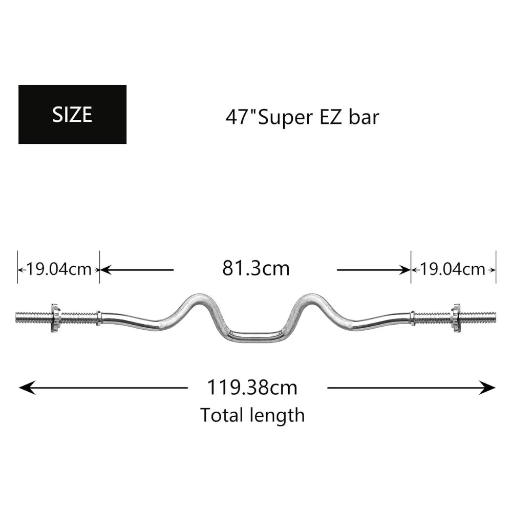 Max Strength Solid Chrome Curl Barbell Bars – Heavy-Duty Weight Lifting Bar for Intense Workouts,