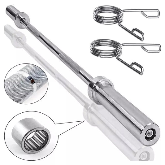 MAXSTRENGTH Olympic Barbell Bar With Spring Lock Collars ideal for Weight Lifting Bodybuilding Chrome Mens Workout Fitness Training Heavy Duty 4feet/47inch/120cm