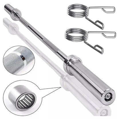 MAXSTRENGTH Olympic Barbell Bar With Spring Lock Collars ideal for Weight Lifting Bodybuilding Chrome Mens Workout Fitness Training Heavy Duty 6feet/72inch/180cm