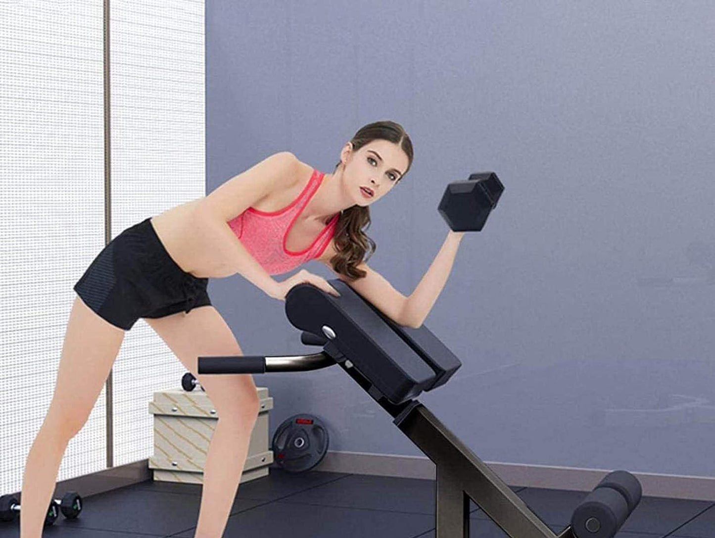 Roman Chair Multifunction Fitness Chair Bench for Crunch and Abdominal Hyperextensions with Adjustable Height and Adjustable and Fully Resealable Foldable Exercise Equipment