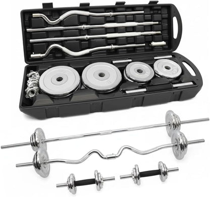HomeGym 55KG Adjustable Chrome Dumbbell Barbell Set with Carry Case