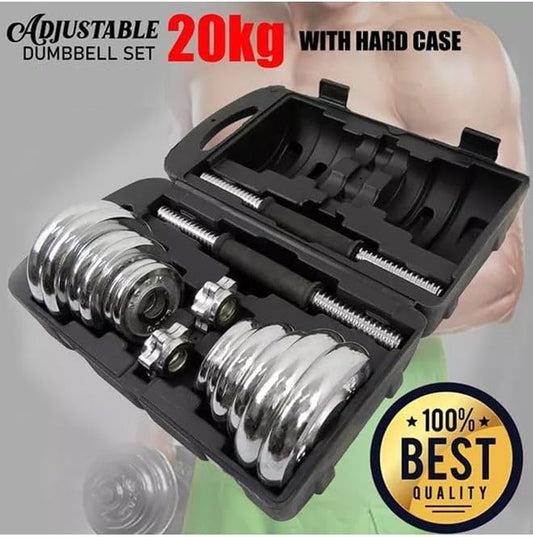 Max Strength Chrome Dumbbell Set 20Kg Includes Convenient Carry Case Ideal for Weightlifting Bodybuilding and Training