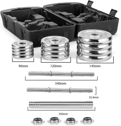 Max Strength- 2 in 1 30kg Dumbbell and Barbell Weights Set with Carry Case From Premium Chrome Weight Lifting Set With Connector Bar