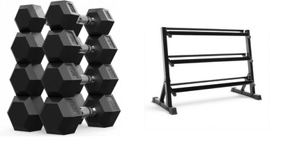 Max Strength Hex Dumbbells Set 50kg with 3 Tier Dumbbell Rack for Men & Women - Home Gym Equipment - Weights Set (Set of 2 plus ), Weight Dumbbells Set 2.5Kg, 5kg, 7.5kg, 10kg plus Rack