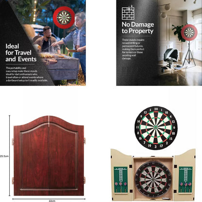 Max Strength Dartboard Cabinet Set with Realistic Walnut Finish Easy-to-Mount Board