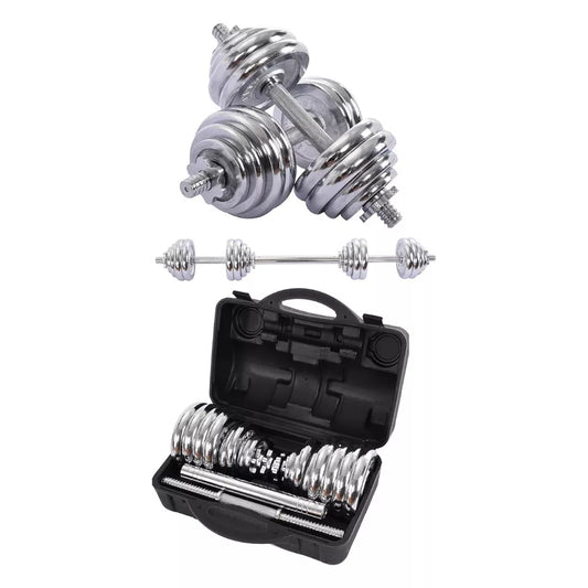 Max Strength- 2 in 1 30kg Dumbbell and Barbell Weights Set with Carry Case From Premium Chrome Weight Lifting Set With Connector Bar