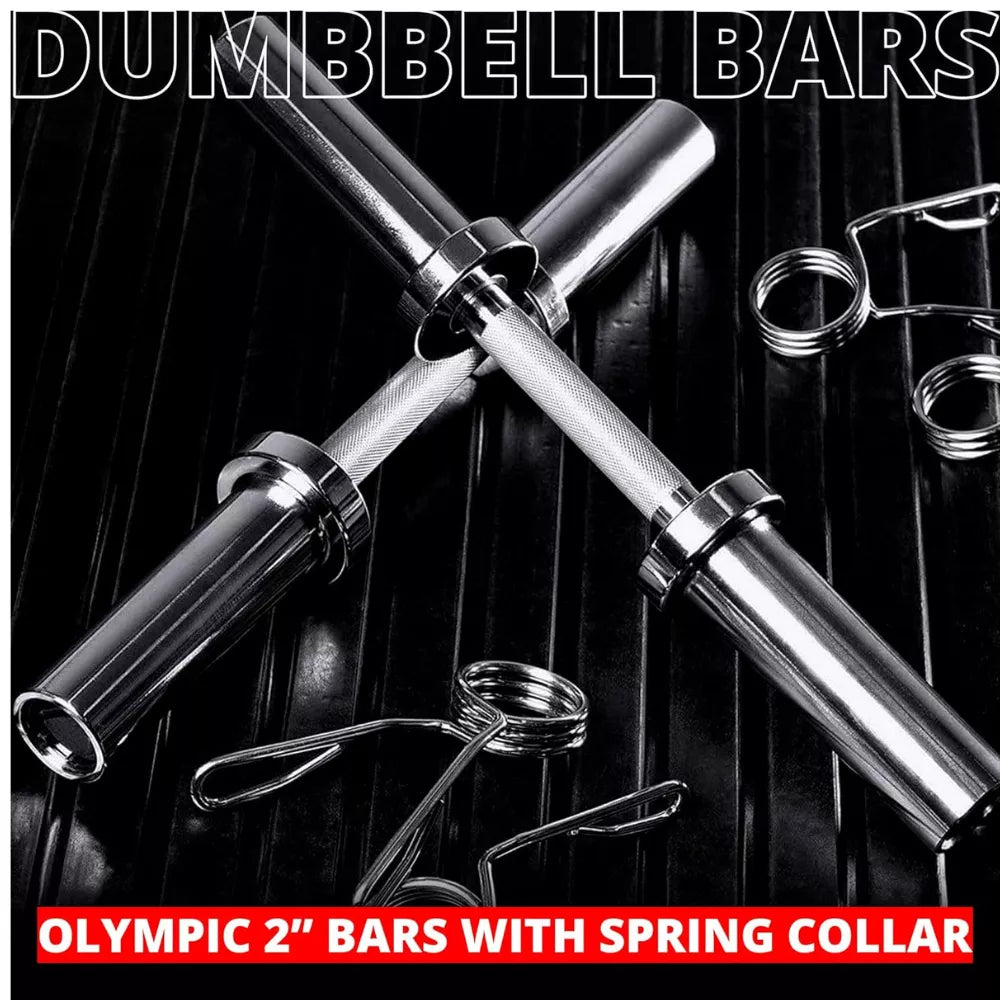 MAXSTRENGTH Olympic Dumbbell Bars Pair Chrome for Weight Plates With Spring Collar