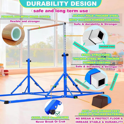 Gymnastics Bar Foldable and Adjustable Heights Monkey Bars for Home Gym