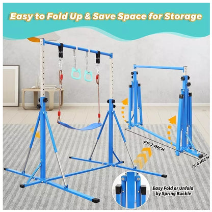 Gymnastics Bar Foldable and Adjustable Heights Monkey Bars for Home Gym