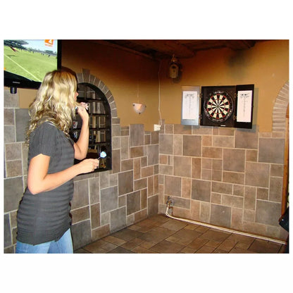 Max Strength Dartboard Cabinet Set with Realistic Walnut Finish Easy-to-Mount Board
