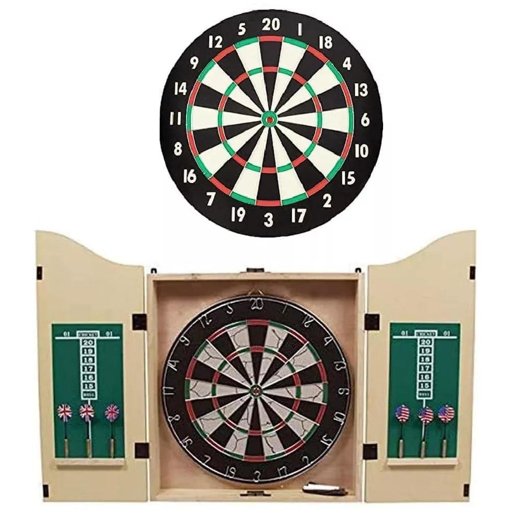 Max Strength Dartboard Cabinet Set with Realistic Walnut Finish Easy-to-Mount Board