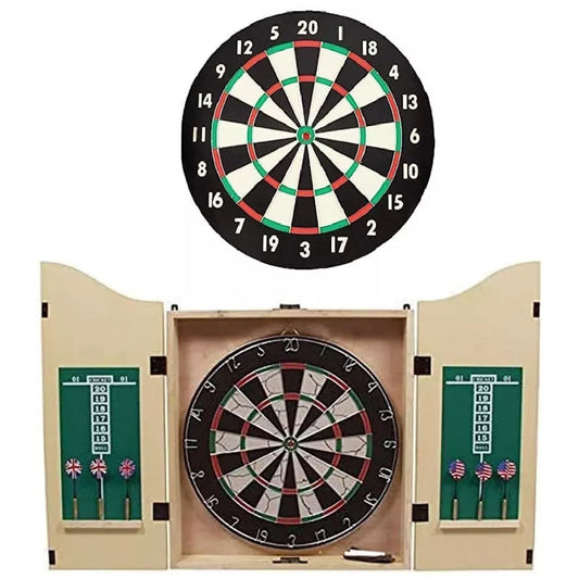 Max Strength Dartboard Cabinet Set with Realistic Walnut Finish Easy-to-Mount Board