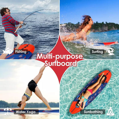 6Ft Stand Up Surfing Board with 3 Detachable Fins, Safety Leash, Non-Slip Lightweight Foam Surfboard for Youth and Teenager