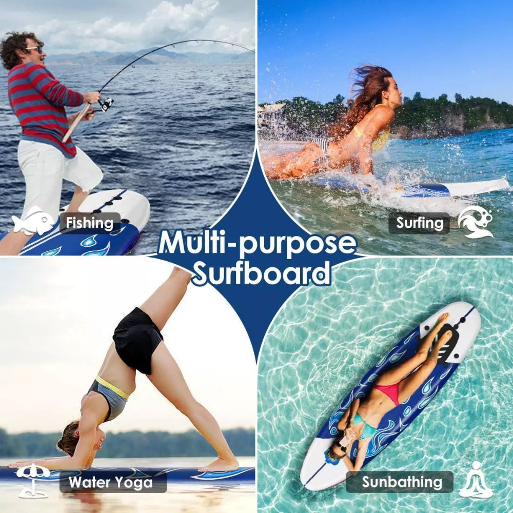 6Ft Stand Up Surfing Board with 3 Detachable Fins, Safety Leash, Non-Slip Lightweight Foam Surfboard for Youth and Teenager (Copy)