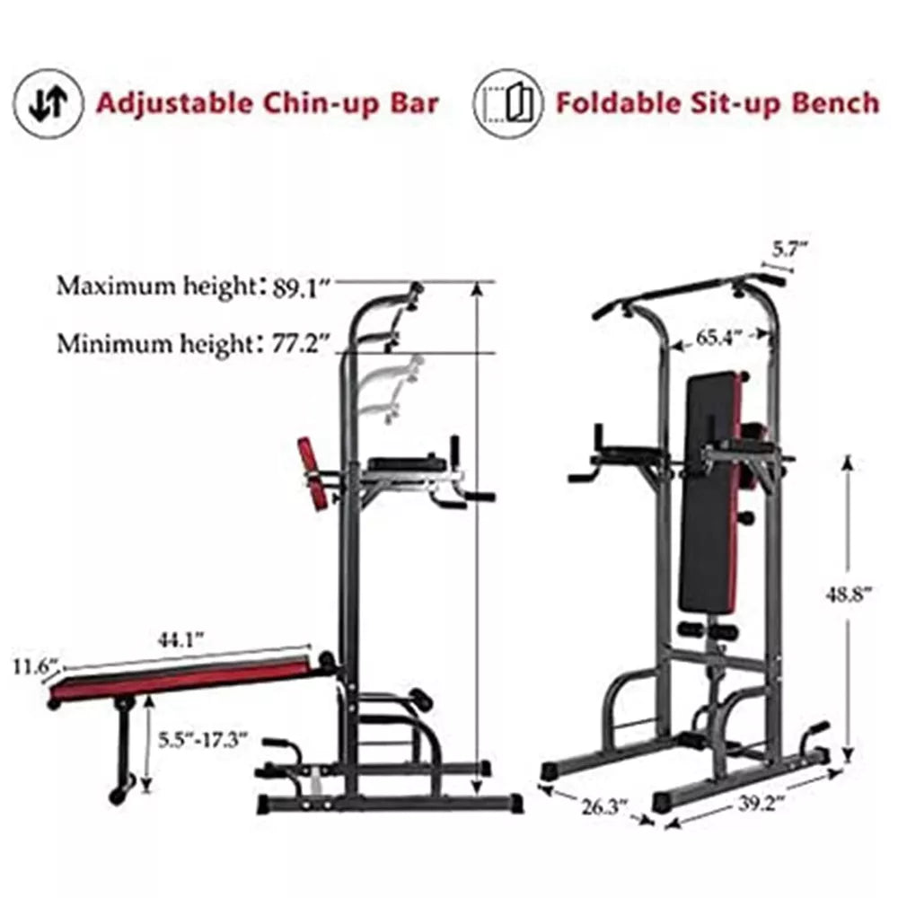 Max Strength® Power Tower Multi-Function Pull Up Rack & Abs Dip Station Abs, Home Gym Strength Training Fitness Equipment