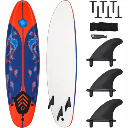 6Ft Stand Up Surfing Board with 3 Detachable Fins, Safety Leash, Non-Slip Lightweight Foam Surfboard for Youth and Teenager