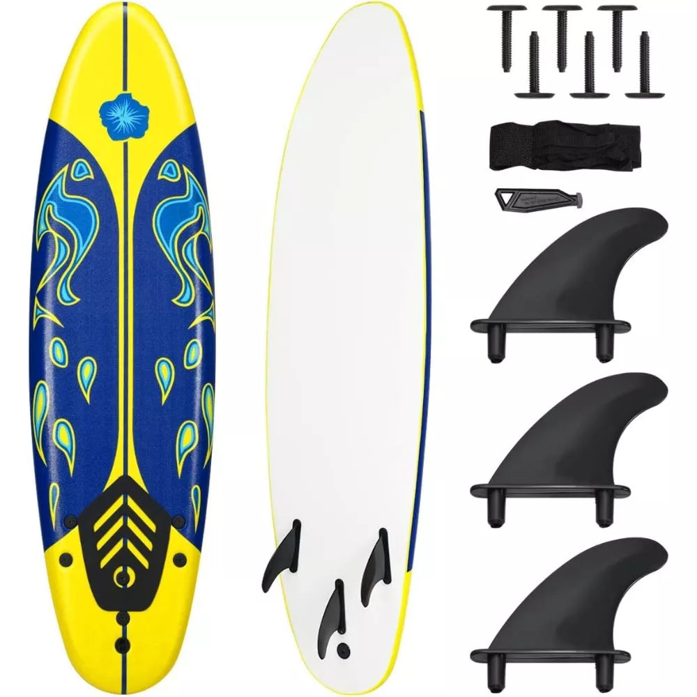 6Ft Stand Up Surfing Board with 3 Detachable Fins, Safety Leash, Non-Slip Lightweight Foam Surfboard for Youth and Teenager (Copy) (Copy)