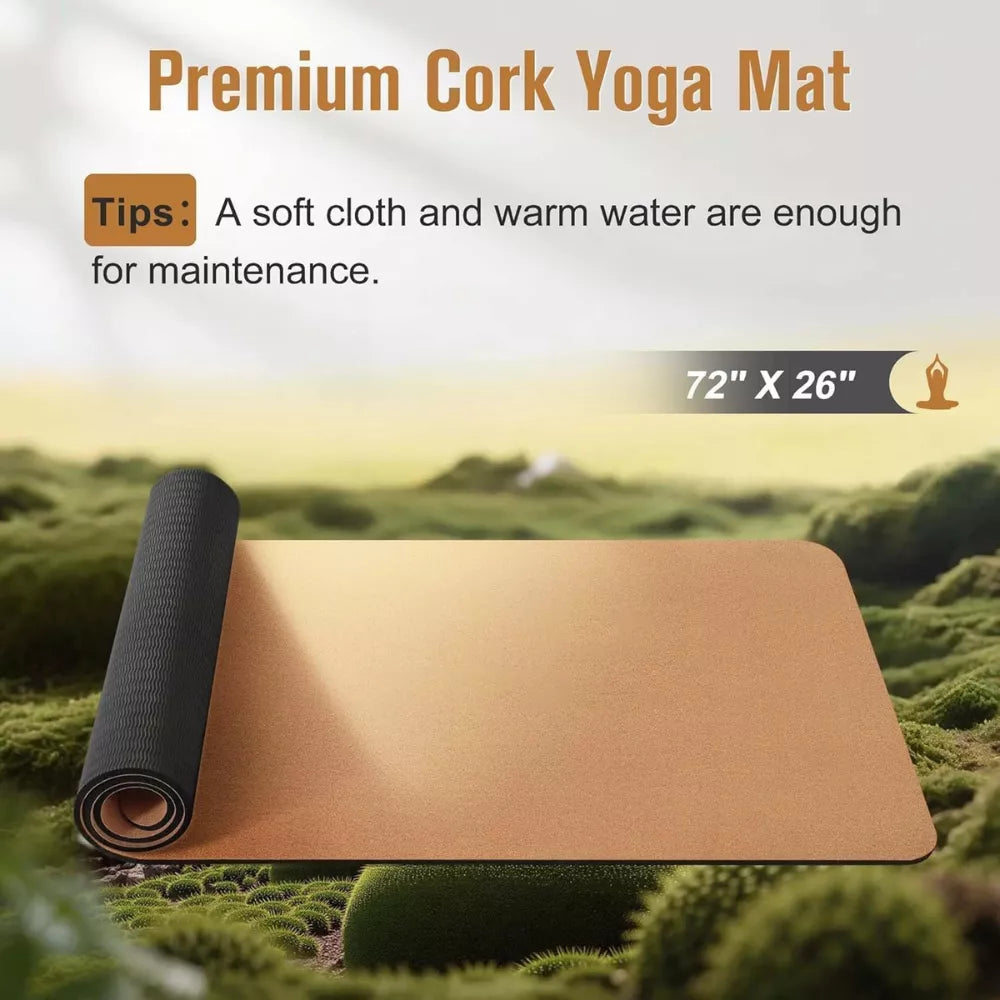 MAXSTRENGHT Health & Fitness Cork & TPE Yoga Mat | Extra Long Non-Slip Eco-Friendly Mat