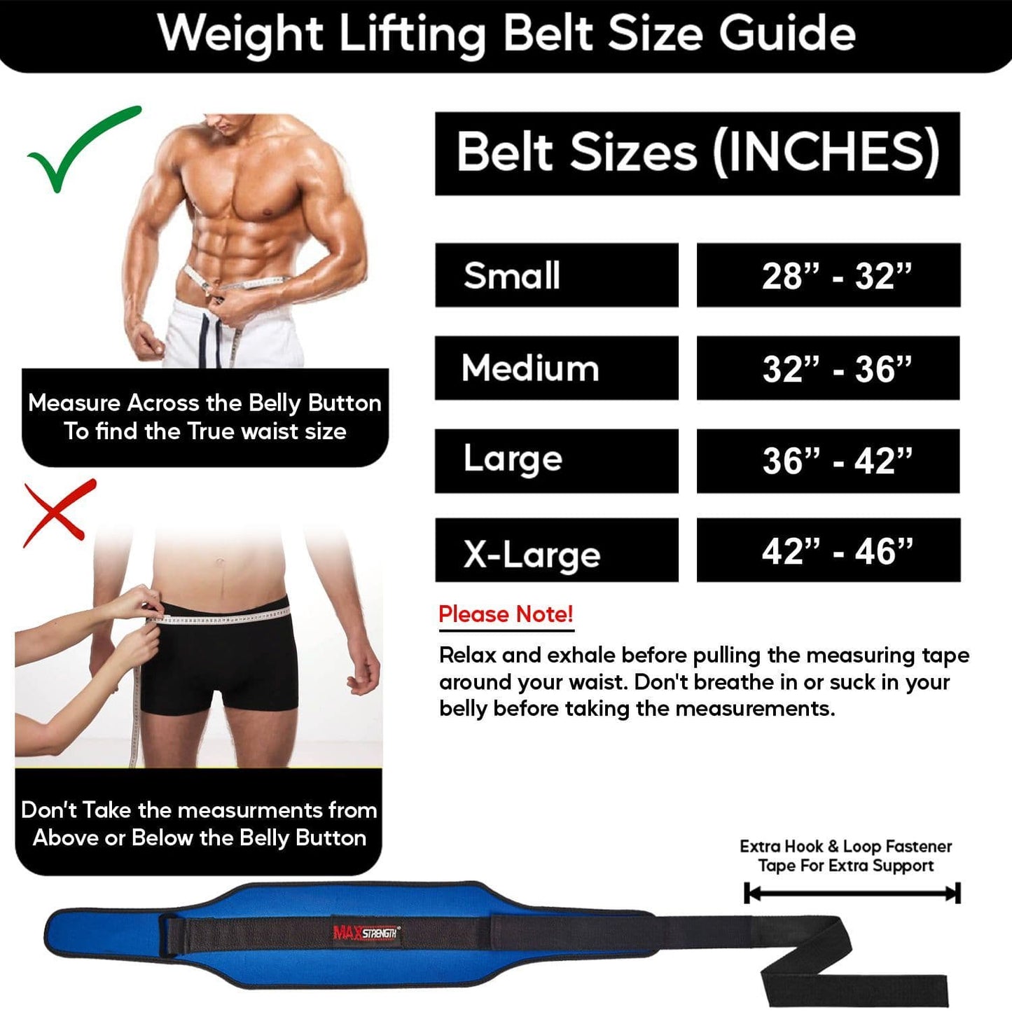 X MAXSTRENGTH Neoprene Weightlifting Back Support Belt Blue