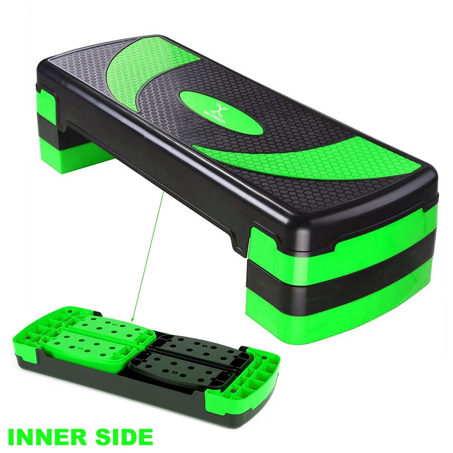 X MAXSTRENGTH Aerobic Stepper 3 Level Step Platform Cardio Training Yoga Workout Stepper (Green/Black)