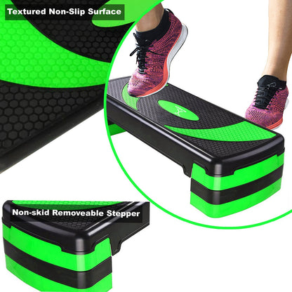 X MAXSTRENGTH Aerobic Stepper 3 Level Step Platform Cardio Training Yoga Workout Stepper (Green/Black)