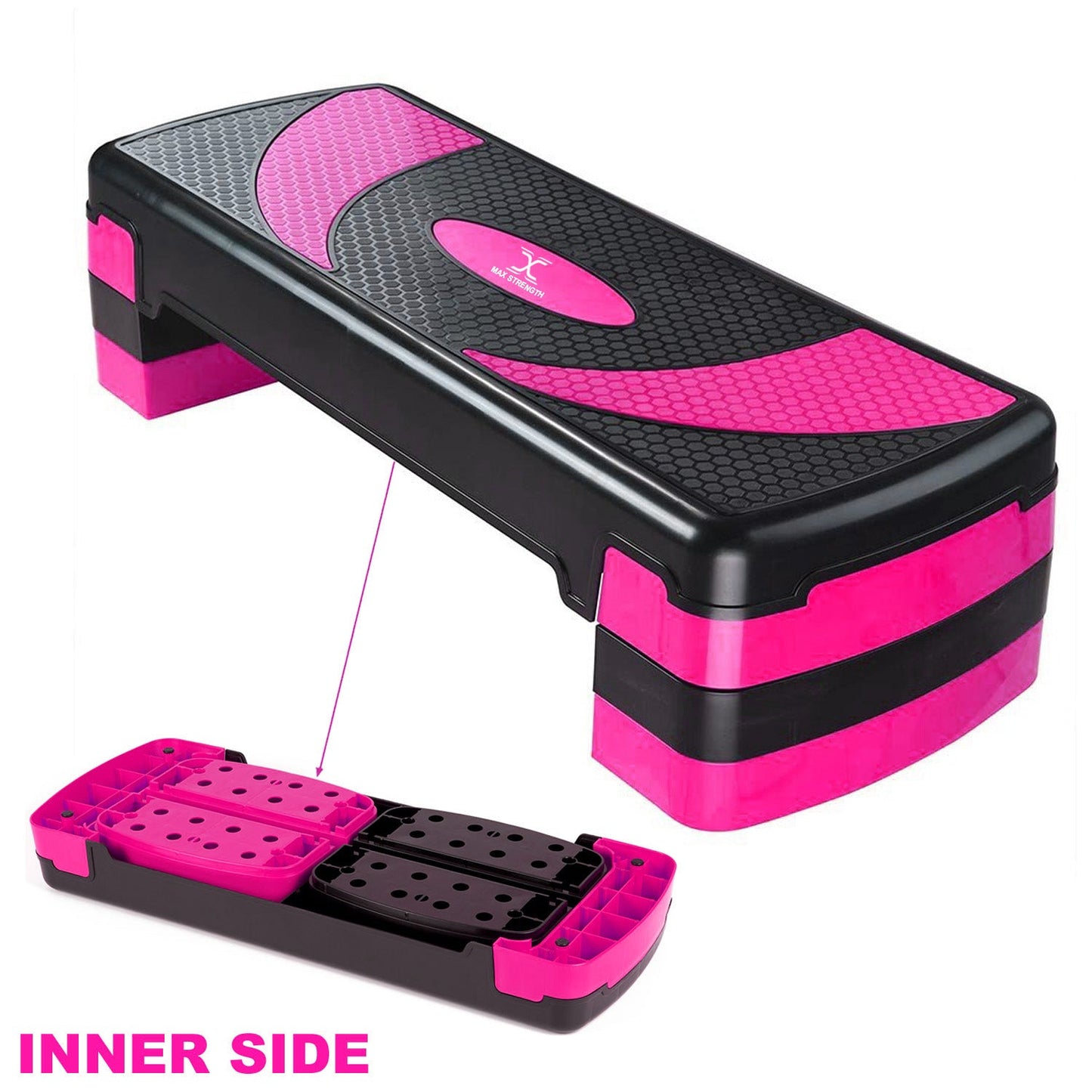 X MAXSTRENGTH Aerobic Stepper 5 Level Step Platform Cardio Training Yoga Workout Stepper (Pink/Black)